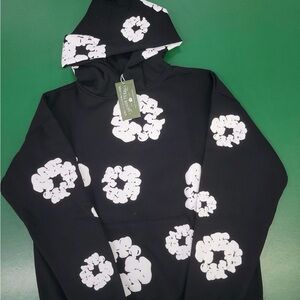 Black Hoodie with White Floral Design